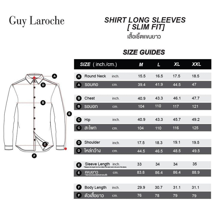 Guy Laroche เสื้อเชิ้ต PET แขนยาว สีกรม ทรง SLIM FIT รุ่น BAB6200W5NV ICCSHOPPING