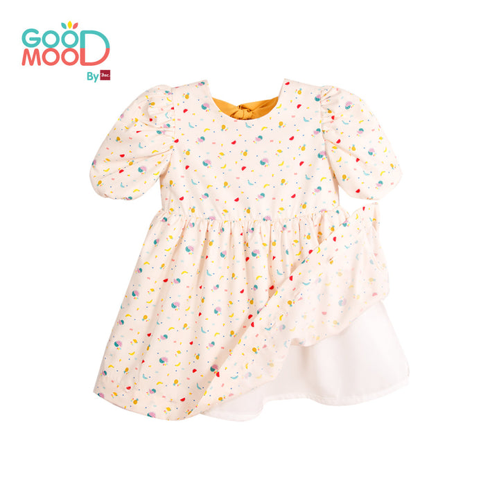Good Mood by bsc ชุดกระโปรง สีครีม พิมพ์ลายผลไม้+ชายกระโปรง สีเหลือง สำหรับเด็กอายุ 2-9 ปี ผ้าไหมอิตาลี่ ICCSHOPPING