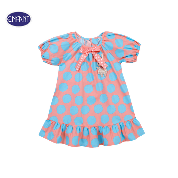 ENFANT (อองฟองต์) ชุดกระโปรงแขนตุ๊กตา สำหรับเด็ก 6 เดือน - 6 ปี คอลเล็กชั่น Happy Polka Dots สีชมพูจุดฟ้า 