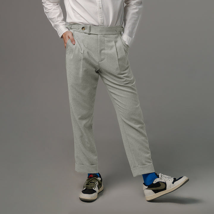 era-won กางเกงขายาว รุ่น Double Belts Trousers V1 ทรง Skinny Crop เอวสูง สี Mad Light Grey (เทาอ่อน) 