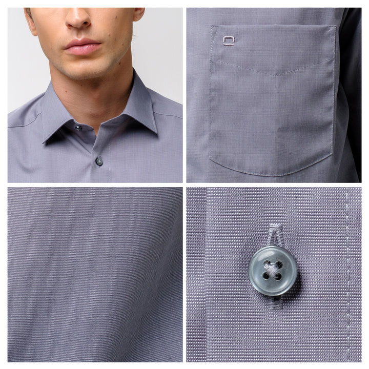 OLYMP LUXOR Shirt เสื้อเชิ้ตชาย  สีเทา ผ้าเท็กเจอร์ลายขัด ทรงหลวม ใส่สบาย รีดง่าย  NOSLUX 