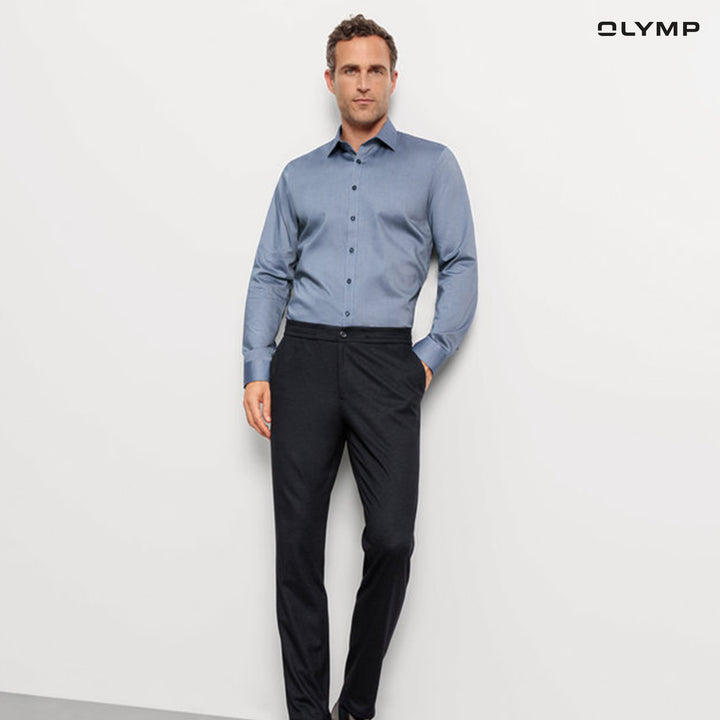 OLYMP No. Six Shirt เสื้อเชิ้ตผู้ชายแขนยาว สีกรมท่า ผ้าเท็กเจอร์  ทรงเข้ารูป ยืดหยุ่นได้ดี รีดง่าย AUTU24 