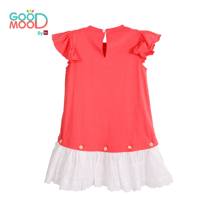 Good Mood by bsc เสื้อยืดแขนระบาย สีชมพูเข้ม+ชายกระโปรงลูกไม้ สีขาว สำหรับเด็กอายุ 2-9 ปี ผ้าคอตตอน ICCSHOPPING