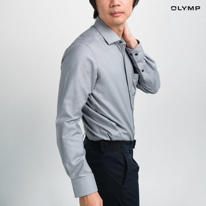 OLYMP  LUXOR Shirt เสื้อเชิ้ตผู้ชายแขนยาว สีเทา ผ้าเท็กเจอร์ ใส่สบาย รีดง่าย AUTU24 