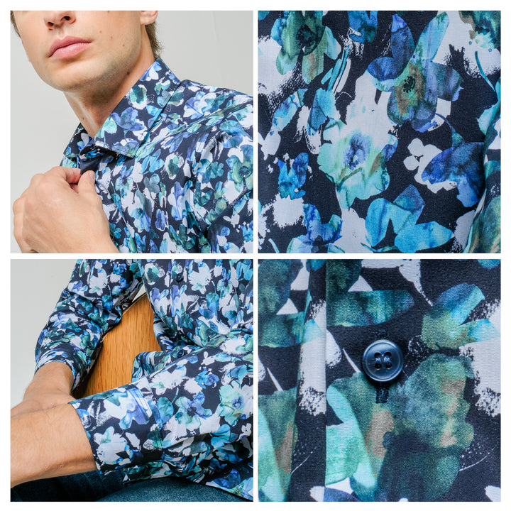 OLYMP  Level Five Shirt เสื้อเชิ้ตชาย ลายพิมพ์ฤดูใบไม้ผลิ ทรงพอดีตัว ยืดหยุ่นได้ดี รีดง่าย SPRI24 