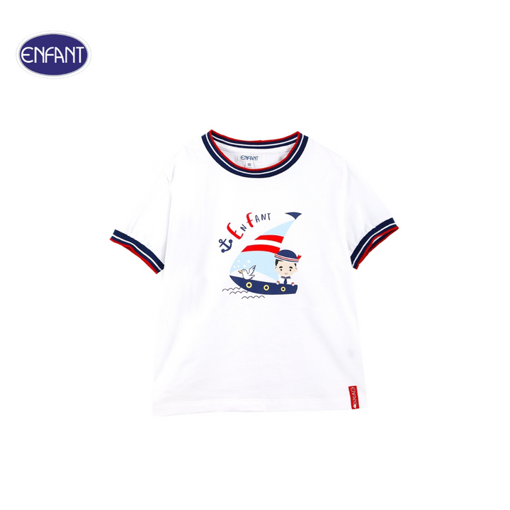 ENFANT (อองฟองต์) ชุดเสื้อยืด+กางเกงสามส่วน สำหรับเด็ก 6 เดือน - 8 ปี คอลเล็กชั่น Marine ผ้าคอตตอน 100% สีขาว 