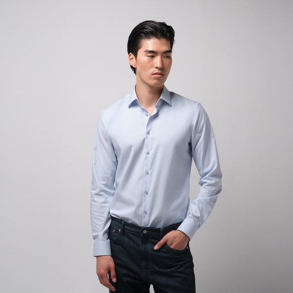 OLYMP  No. Six Shirt เสื้อเชิ้ตชาย สีฟ้า  ทรงเข้ารูป ยืดหยุ่นได้ดี รีดง่าย SPRI25 เสื้อทำงาน  เสื้อเชิ้ตทำงาน