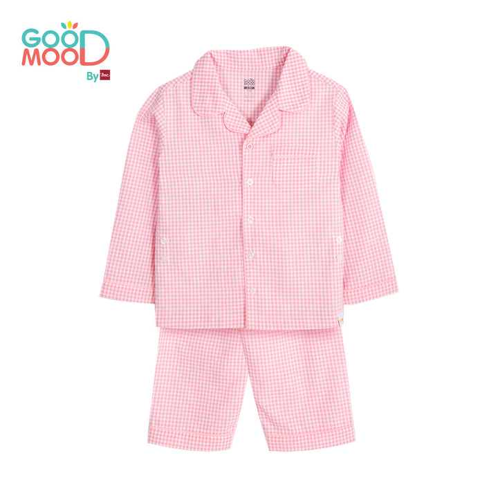 Good Mood by bsc ชุดนอนแขนยาว+กางเกงขายาวลายสก็อต สีชมพู สำหรับเด็กอายุ 2-9 ปี ผ้า Woven Cotton ENFANT