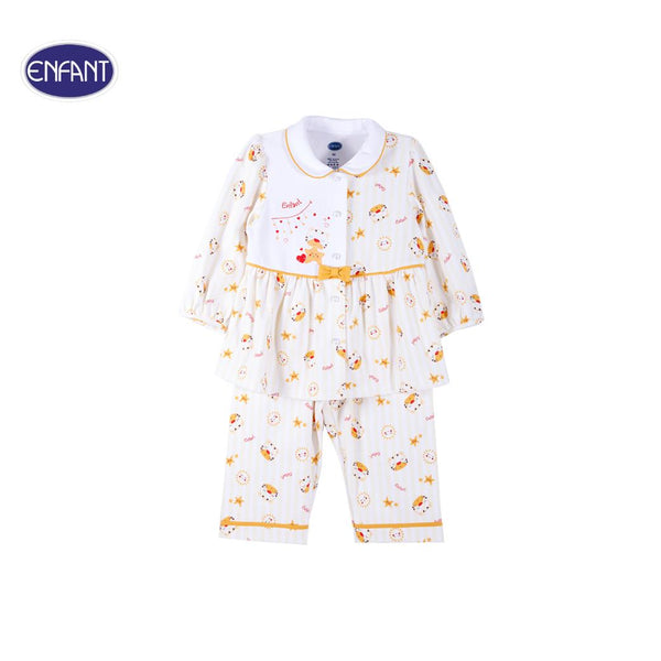 ENFANT (อองฟองต์) ชุดนอนแขนยาว+กางเกงขายาว สำหรับเด็กหญิง 1-10 ปี คอลเล็กชั่น Sleepy Tiger ผ้าคอตตอนผสานกับนวัตกรรมกันยุง
