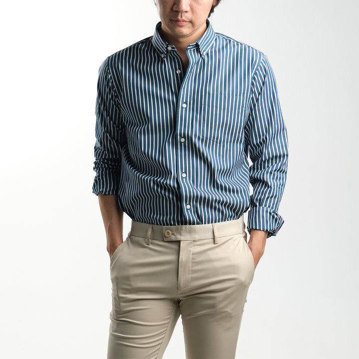 era-won เสื้อเชิ้ต Dress Shirt Striped สี Sea florence (Blue Bird) 