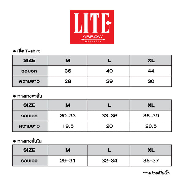 ARROW LITE T-SHIRT เซตเสื้อยืด แขนสั้น คอกลม-คอวี เนื้อผ้า T-COTTON 100% จำนวน 3 ตัว Arrow Lite