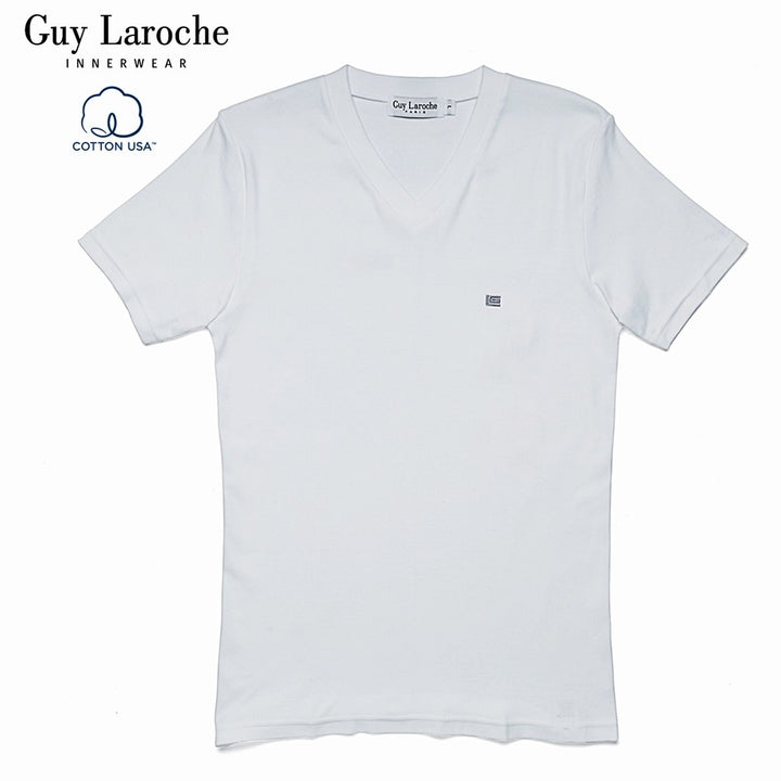Guy Laroche เสื้อ T-Shirt ผ้า 100% Cotton คอวีเนื้อแน่นนุ่มสบาย สีขาว 