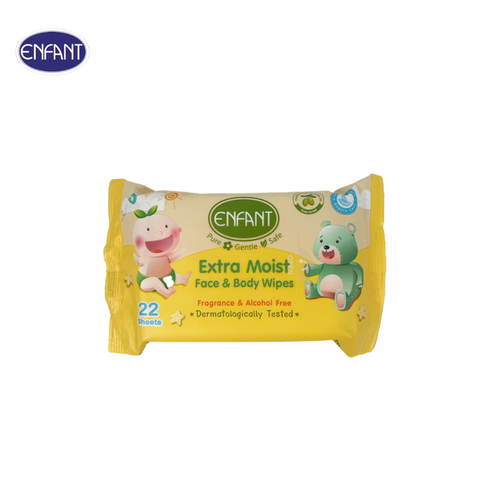 ENFANT (อองฟองต์) Extra Moist Face & Body Wipes ผ้าเช็ดทำความสะอาดแบบเปียก สูตร Organic Jojoba Oil 1แพ็ค/8ห่อ 22แผ่น/ห่อ ICCSHOPPING