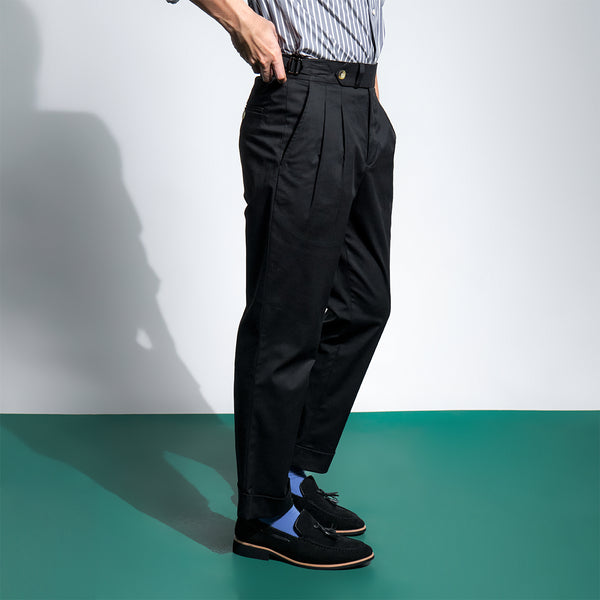 era-won กางเกงขายาว รุ่น DOUBLE BELTS TROUSERS สี Black 