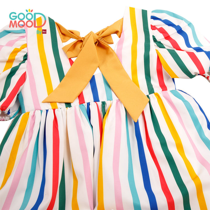 Good Mood by bsc ชุดกระโปรง สีแฟนซี พิมพ์ลายริ้วตรง+ชายกระโปรง สีเหลือง สำหรับเด็กอายุ 2-9 ปี ผ้าไหมอิตาลี่ ICCSHOPPING