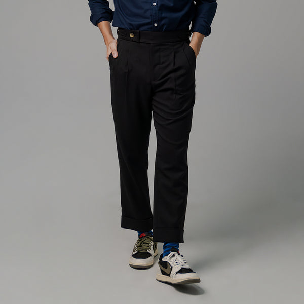 era-won กางเกงขายาว รุ่น Double Belts Trousers V2 ทรง Skinny Crop เอวสูง สี Black (ดำสนิท) ผ้าใหม่ 