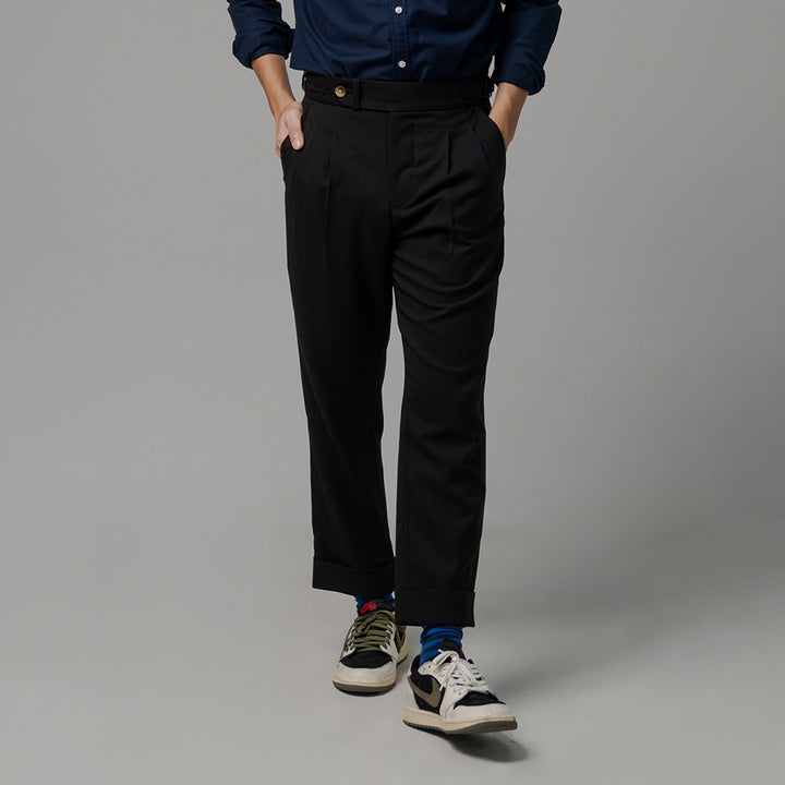 era-won กางเกงขายาว รุ่น Double Belts Trousers V2 ทรง Skinny Crop เอวสูง สี Black (ดำสนิท) ผ้าใหม่ 