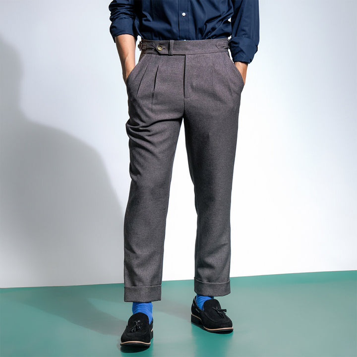era-won กางเกงขายาว รุ่น DOUBLE BELTS TROUSERS สี Motion grey 
