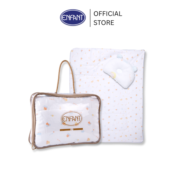 ENFANT (อองฟองต์) Bamboo Blanket Set เซตผ้าห่มใยไผ่+หมอนหลุม ลาย Dreamy Bear ขนาด ผ้าห่ม 30x40 นิ้ว/หมอนหลุม 15x9 นิ้ว