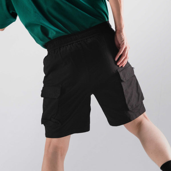 era-won กางเกงขาสั้นขอบยางยืดมีกระเป๋าข้าง CARGO SHORTS OXFORD  สีดำ era-won