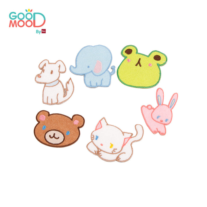 Good Mood by bsc เสื้อยืดคอกลมแขนยาวถอดแขน สีชมพู + PATCHES ลายสัตว์ 6 ชิ้น สำหรับเด็กอายุ 2-9 ปี ผ้าคอตตอน ICCSHOPPING