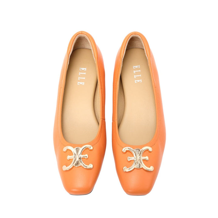 ELLE SHOES รองเท้าหนังแกะ ทรงส้นเหลี่ยม LAMB SKIN COMFY COLLECTION รุ่น Block heel สีส้ม ELB003 Elle