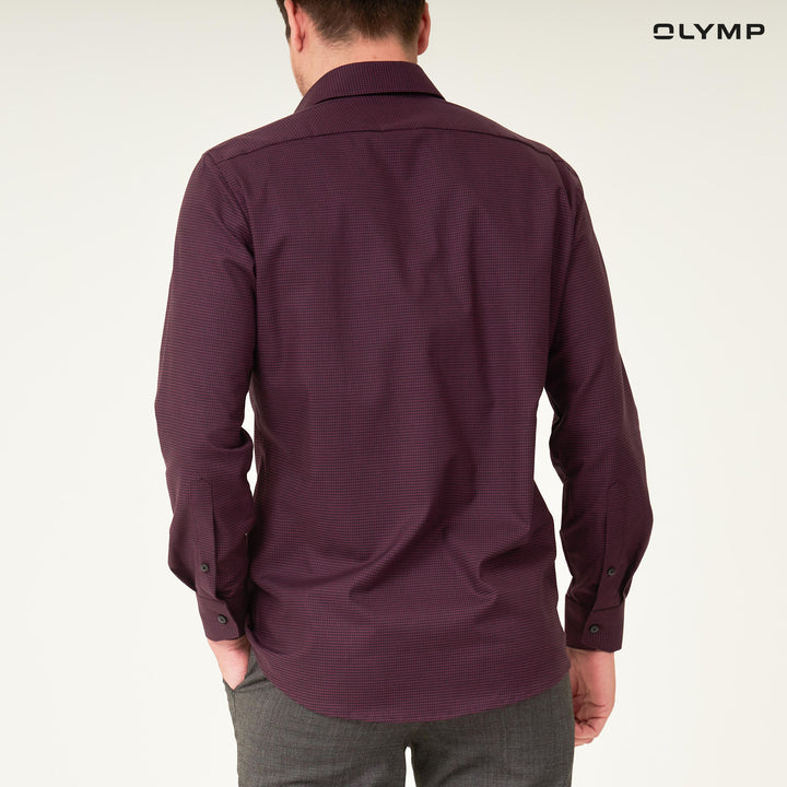 OLYMP  LUXOR Shirt เสื้อเชิ้ตชาย สีดำ-แดงเลือดหมู ลายชิโนริ ทรงหลวม ใส่สบาย รีดง่าย AUTU22 