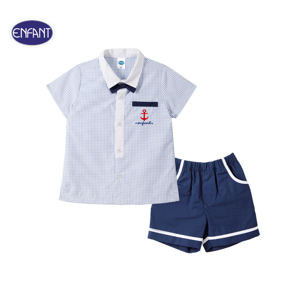 ENFANT (อองฟองต์) ชุดเสื้อแขนสั้น+กางเกงขาสั้น สำหรับเด็ก 3 เดือน - 2 ปี คอลเล็กชั่น Marine ผ้าคอตตอน 100% สีฟ้า 