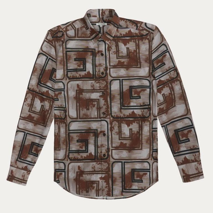 Guy Laroche เสื้อเชิ้ตแขนยาว สีน้ำตาล ผ้า 100% Polyester ทรง SLIM FIT รุ่น BAB7200W5BR ICCSHOPPING