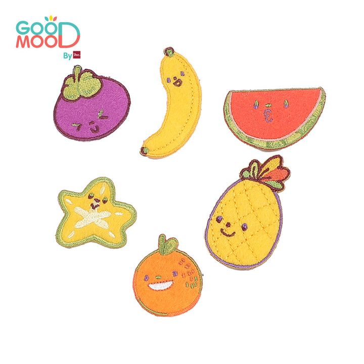 Good Mood by bsc เสื้อยืดคอกลม แขนสั้น สีชมพู + PATCHES ลายผลไม้ 6 ชิ้น สำหรับเด็กอายุ 2-9 ปี ผ้าคอตตอน ICCSHOPPING