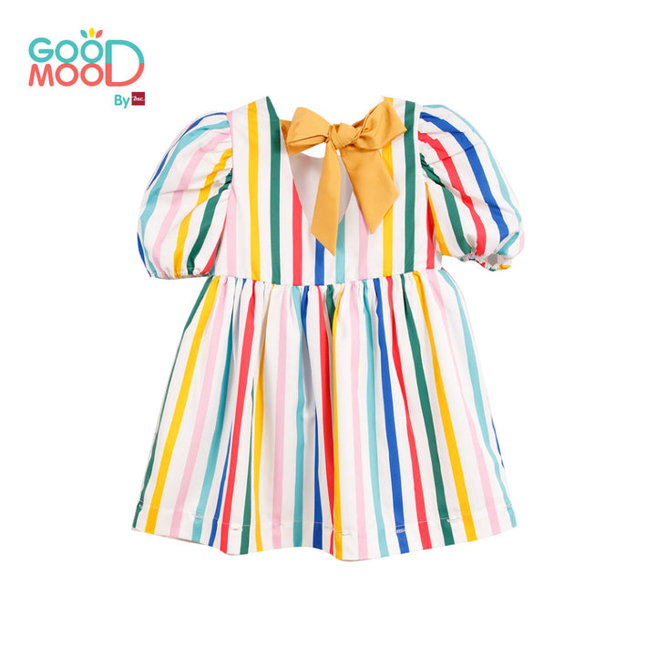 Good Mood by bsc ชุดกระโปรง สีแฟนซี พิมพ์ลายริ้วตรง+ชายกระโปรง สีเหลือง สำหรับเด็กอายุ 2-9 ปี ผ้าไหมอิตาลี่ ICCSHOPPING