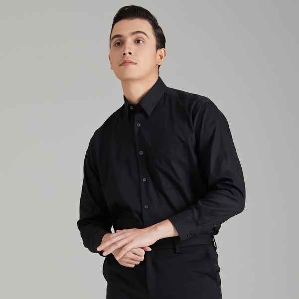 ARROW Wrinkle Free SHIRT -รีดง่าย ยับยาก - เสื้อเชิ้ตทำงานแขนยาวสีดำ ทรง COMFORT FIT  รหัส MACC9U9W3BRBL 