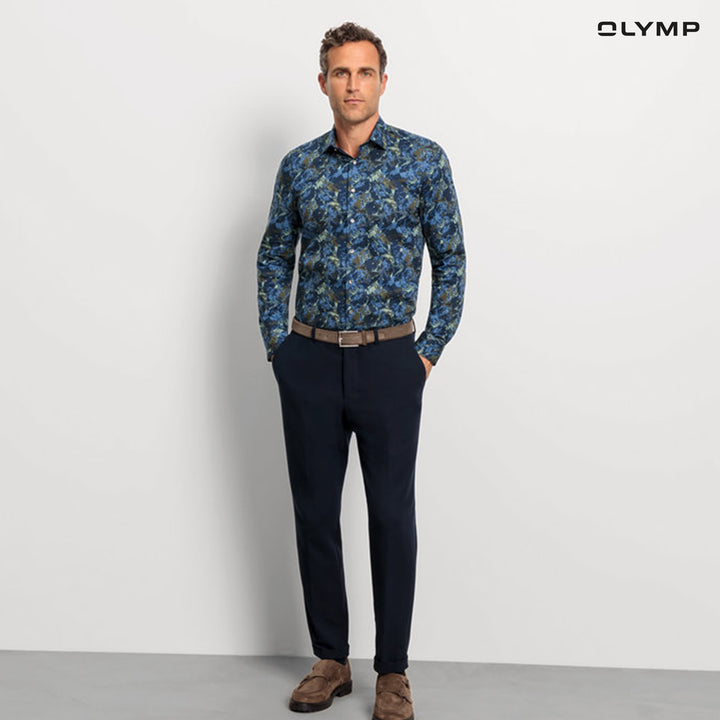 OLYMP  Level Five Shirt เสื้อเชิ้ตชาย ลายพิมพ์ ดอกไม้ ทรงพอดีตัว ยืดหยุ่นได้ดี รีดง่าย SPRI24 