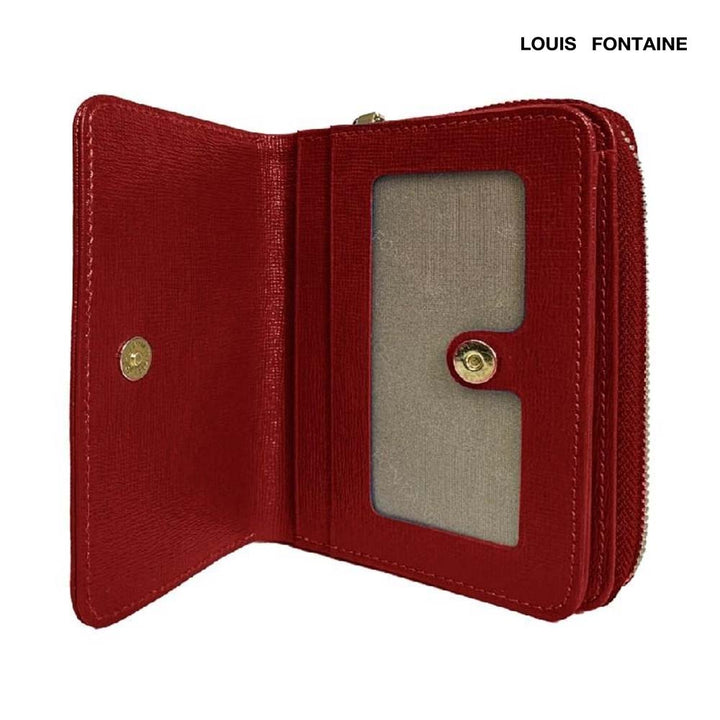 Louis fontaine กระเป๋าสตางค์พับสั้นซิปรอบ แยกช่องนามบัตร รุ่น Lucky - สีแดง ICCSHOPPING