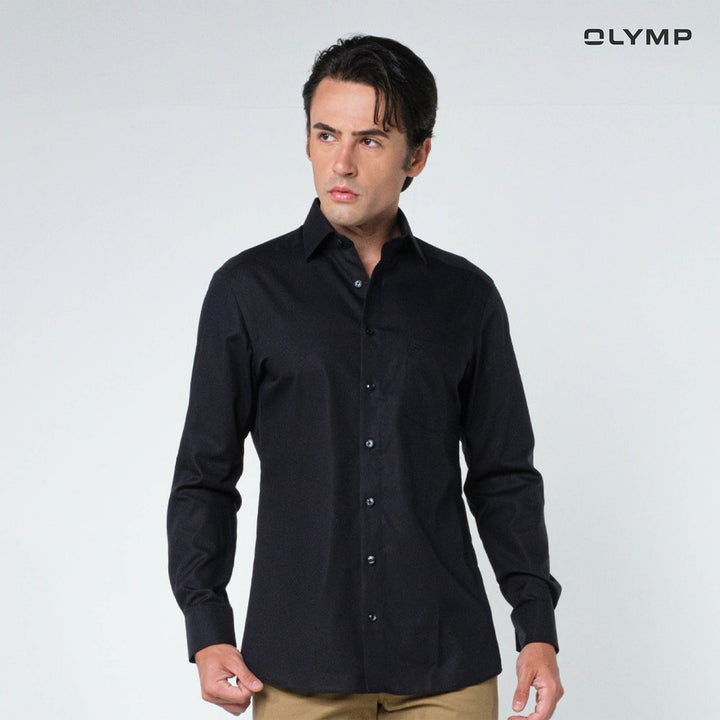 OLYMP LUXOR Shirt เสื้อเชิ้ตชาย  สีดำ ทรงหลวม ใส่สบาย รีดง่าย  Y24NOS 