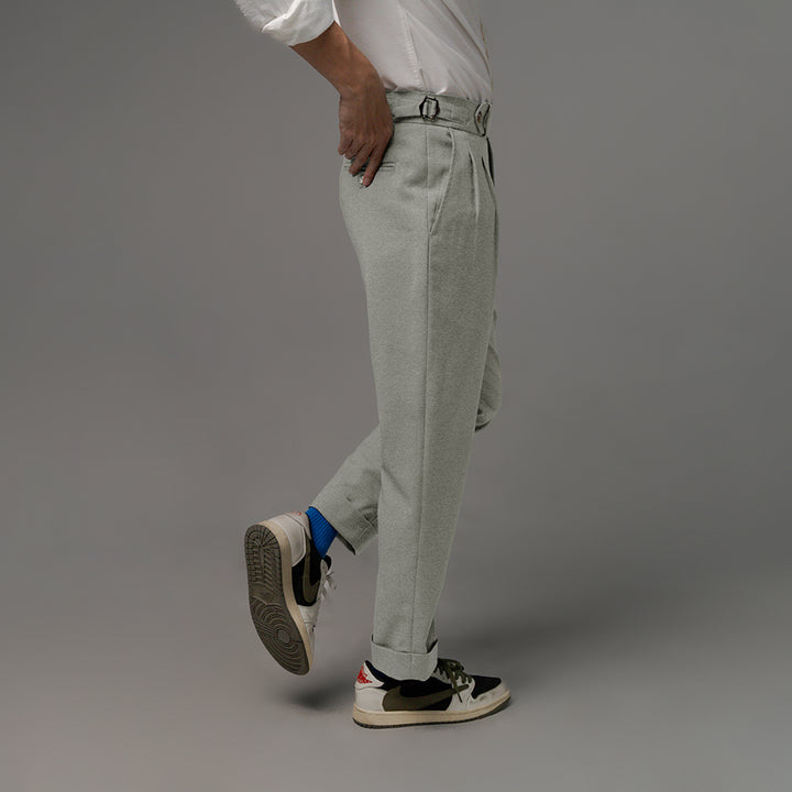 era-won กางเกงขายาว รุ่น Double Belts Trousers V1 ทรง Skinny Crop เอวสูง สี Mad Light Grey (เทาอ่อน) 