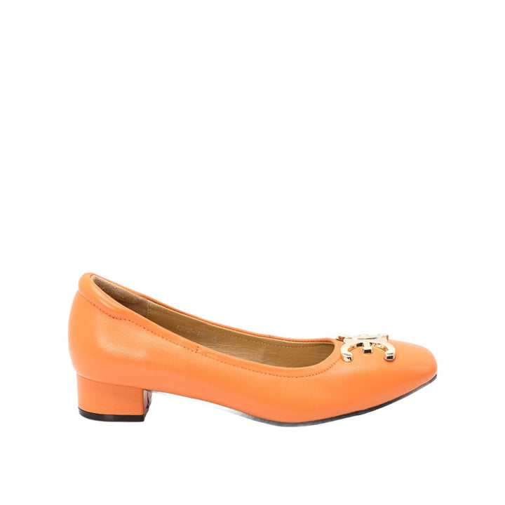 ELLE SHOES รองเท้าหนังแกะ ทรงส้นเหลี่ยม LAMB SKIN COMFY COLLECTION รุ่น Block heel สีส้ม ELB003 Elle