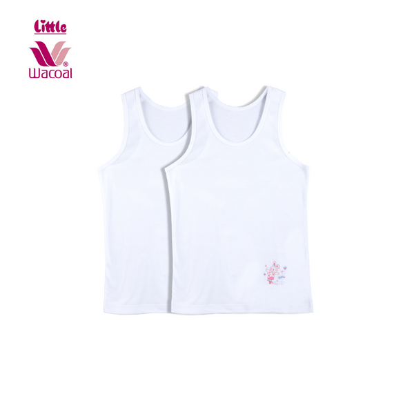 Little Wacoal (ลิตเติ้ล วาโก้) เสื้อกล้ามเด็กผู้หญิง สำหรับเด็กอายุ 2-12 ปี ไซซ์ XS-XL แพ็ค 2 ตัว สีเทา พิมพ์ลายการ์ตูน แพ็ค 2 ตัว สีขาว