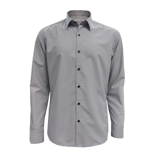 Guy Laroche เสื้อเชิ้ตแขนยาว คอปก สีพื้น ปักโลโก้ ทรง Slim Fit สีเทาอ่อน รุ่น BAB6254P5LG ICCSHOPPING