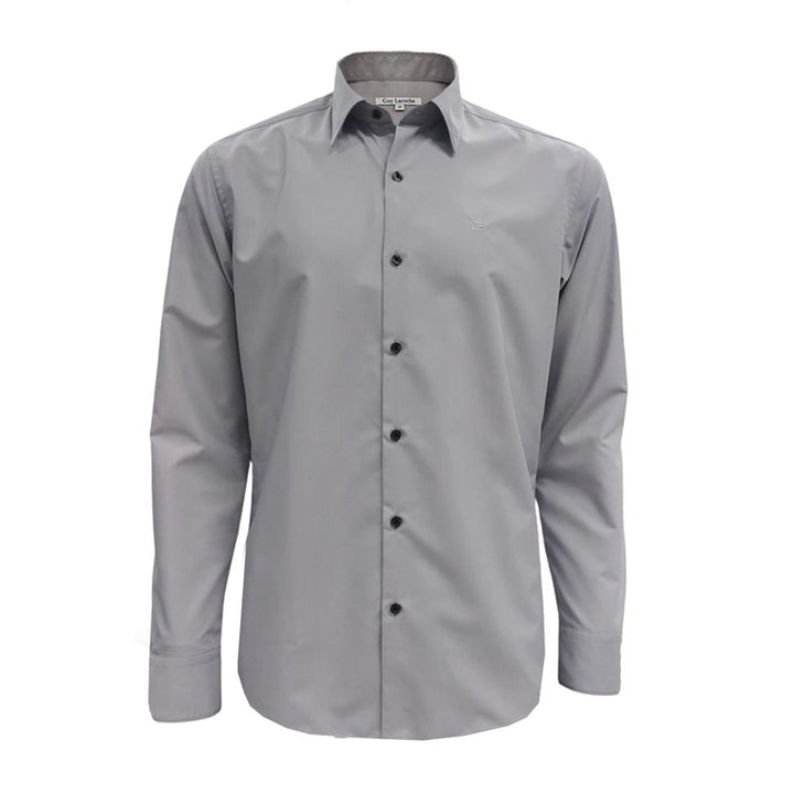 Guy Laroche เสื้อเชิ้ตแขนยาว คอปก สีพื้น ปักโลโก้ ทรง Slim Fit สีเทาอ่อน รุ่น BAB6254P5LG ICCSHOPPING