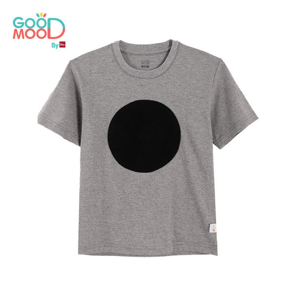 Good Mood by bsc เสื้อยืดคอกลม แขนสั้น สีเทา + PATCHES ลายตัวเลข 6 ชิ้น สำหรับเด็กอายุ 2-9 ปี ผ้าคอตตอน ICCSHOPPING