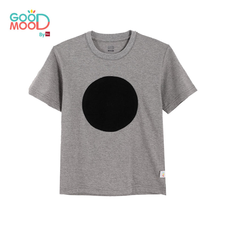 Good Mood by bsc เสื้อยืดคอกลม แขนสั้น สีเทา + PATCHES ลายตัวเลข 6 ชิ้น สำหรับเด็กอายุ 2-9 ปี ผ้าคอตตอน ICCSHOPPING