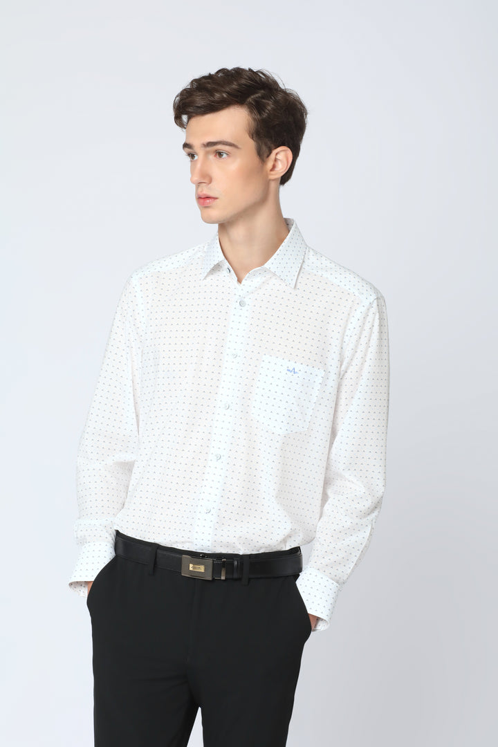 ARROW Super Nature Cooling Shirt เสื้อเชิ้ตแขนยาว ลายกราฟิกเรขาคณิต ทรง Smart สีขาว MACM608-WH 