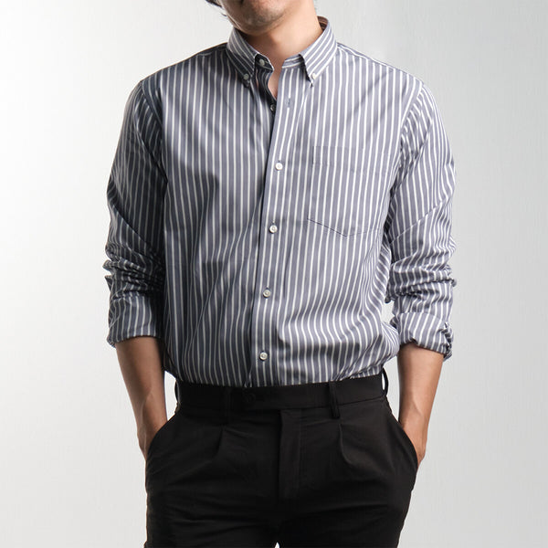 era-won เสื้อเชิ้ต Dress Shirt Striped สี Grey eifel (White Grey) 