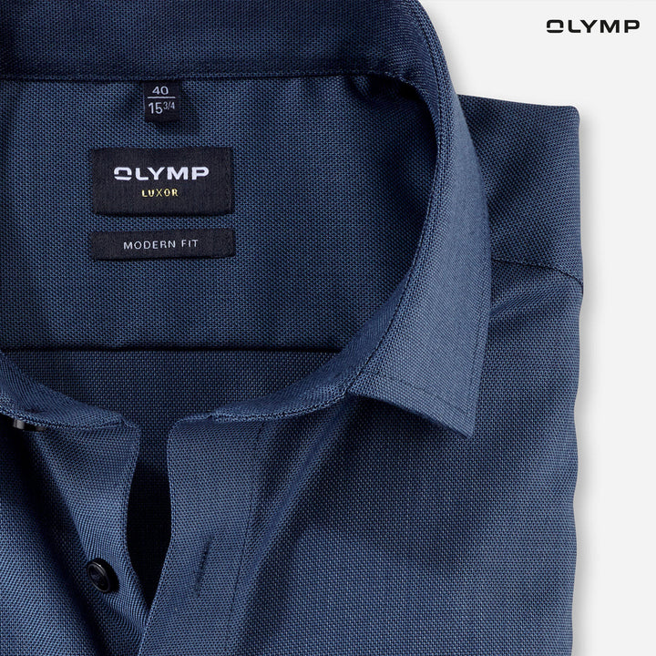 OLYMP  LUXOR Shirt เสื้อเชิ้ตผู้ชายแขนยาว สีน้ำเงิน ผ้าเท็กเจอร์ ใส่สบาย รีดง่าย AUTU24 