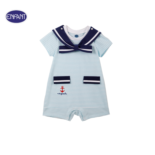 ENFANT (อองฟองต์) ชุดหมีแขนสั้น สำหรับเด็ก 0-12 เดือน คอลเล็กชั่น Marine ผ้าคอตตอน 100% สีฟ้า 