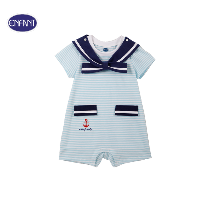 ENFANT (อองฟองต์) ชุดหมีแขนสั้น สำหรับเด็ก 0-12 เดือน คอลเล็กชั่น Marine ผ้าคอตตอน 100% สีฟ้า 