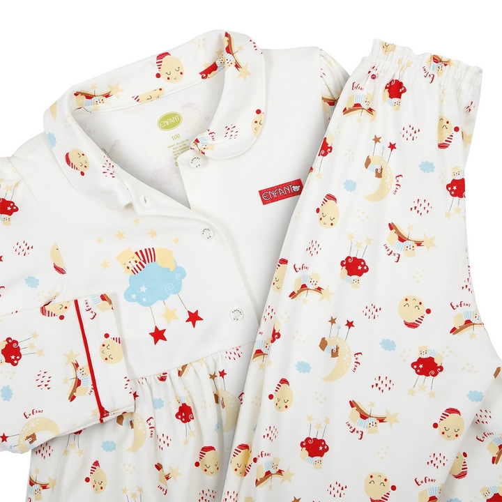 ENFANT (อองฟองต์) ชุดนอนแขนยาว+กางเกงขายาว สำหรับเด็กหญิง 1-10 ปี คอลเล็กชั่น Sleepy Bear ผ้าคอตตอนผสมใยไผ่ สีครีม 