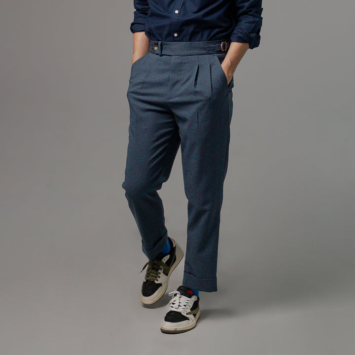 era-won กางเกงขายาว รุ่น Double Belts Trousers V1 ทรง Skinny Crop เอวสูง สี Mad Blue (กรม) 