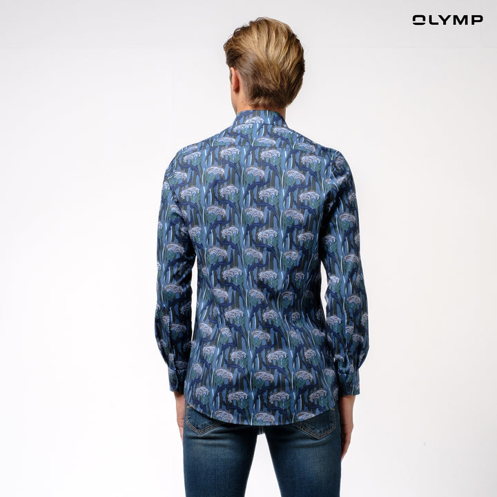 OLYMP  Level Five Shirt เสื้อเชิ้ตชาย ลายพิมพ์ ดอกไม้ ทรงพอดีตัว ยืดหยุ่นได้ดี รีดง่าย SPRI24 